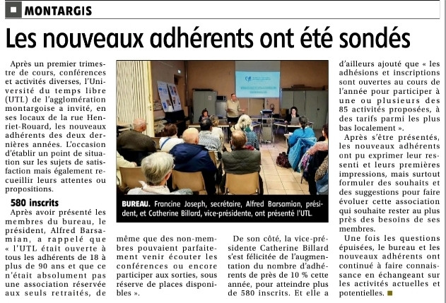 UTL - Rencontre avec les nouveaux adhérents